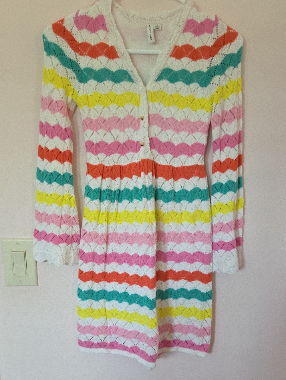 Janie and Jack White Dress with Pink, Yellow, Teal, Orange Stripes